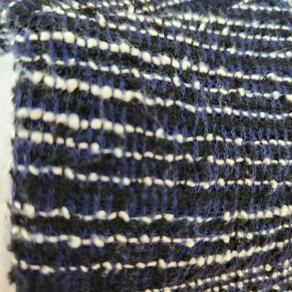 Tweed Fall Sheath Dress Navy Blue White Stripes Sleeveless Fringe Paris Size 10 - Picture 11 of 17